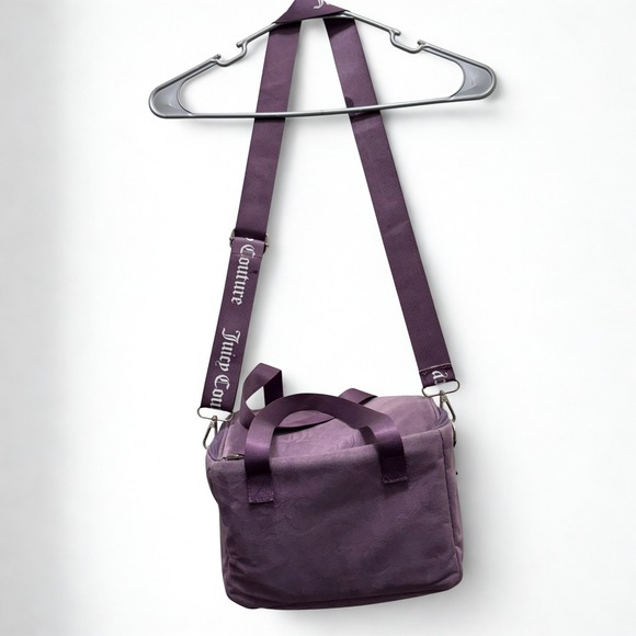 Juicy Couture Purple Velour Cooler Lunch Bag Rhinestone Heart Zipper - Picture 2 of 6